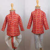 Boys Premium  Red Traditional Elephant Motif Set- Dhoti & Pant Included